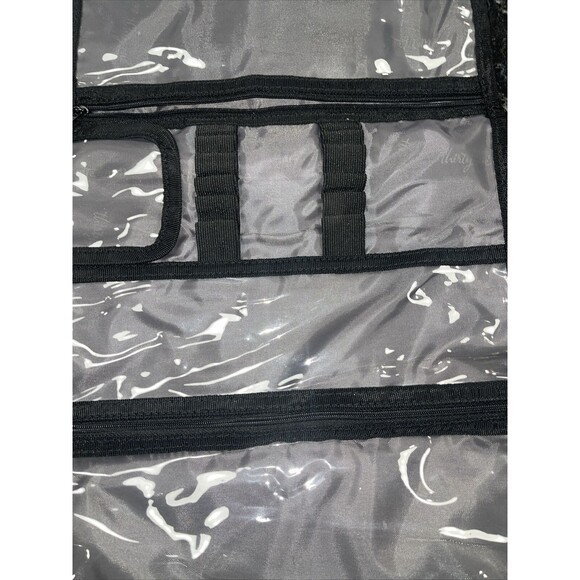 Thirty One Hanging Jewelry Folding Travel Makeup Brush Bag Zip Black White Link - Picture 4 of 8